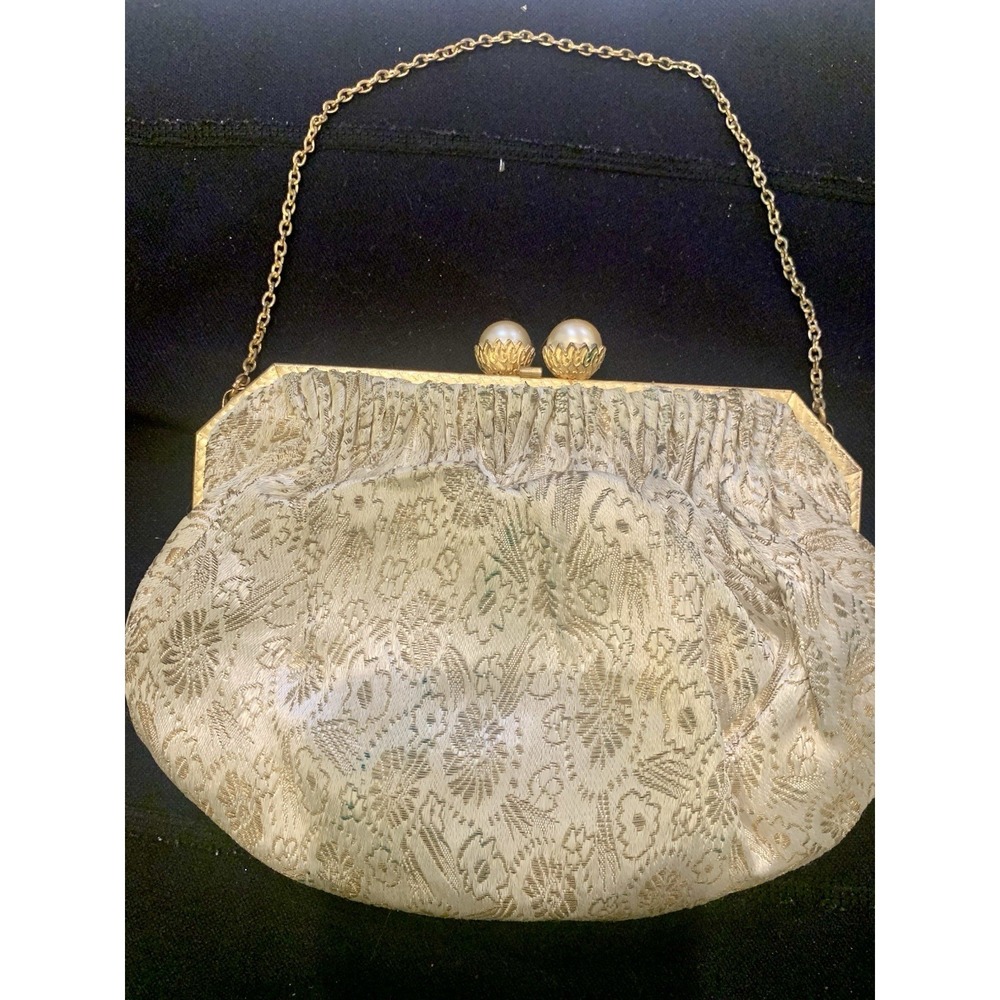 Vintage Brocade Evening Bag Made In France For Salisburys With Vintage Mirror